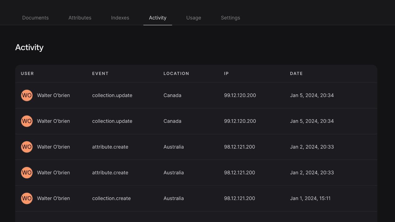 Project settings screen